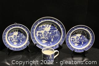 “Willow” of Etruria, Wedgwood 3 Piece Set Plus Wedgwood Queen’s Ware Coffee Mug