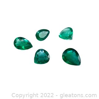 5 Loose Emerald Gemstones Pear Cut