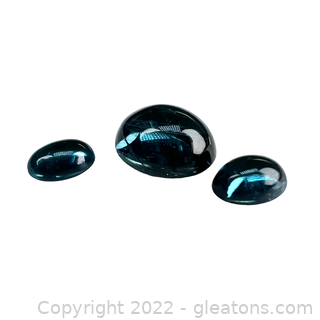 3 Loose Green Blue Tourmaline Gemstones Oval Cabochons