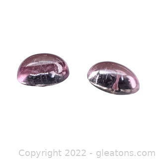 Matched Pair of 2 Loose Pink Tourmaline Gemstones Oval Cabochons