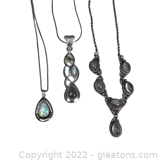 3 Nice Sterling Silver Gemstone Necklaces