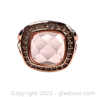 Costume Rose Tone Ring with Light Pink Stone