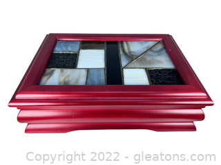 Nice Dyed Wooden Box with Stained Glass Style Top