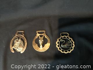 Three Brass Horse Halter Ornaments