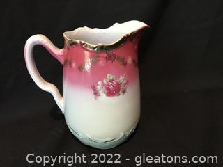 Antique Milk Pitcher with Hand Painted Pink Roses