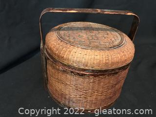 Woven Wood Basket Lunch Box with Handle