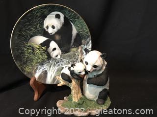 Panda Collection, Lenox Mama and Baby Panda Figure and Plate