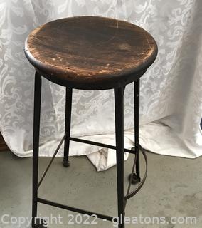 Antique Metal and Wooden 30" Bar Stool