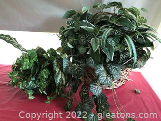 Two Faux Green Plants in Baskets