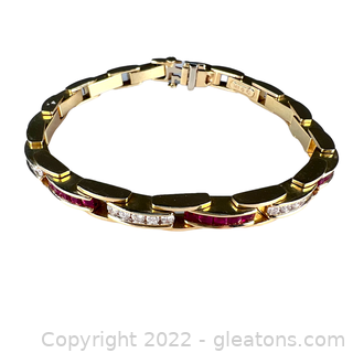 Gorgeous 14kt Yellow Gold Ruby & Diamond Bracelet