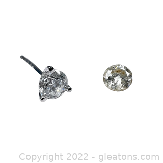 14kt White Gold Single ⅒ Diamond Stud Earring Plus Loose Diamond