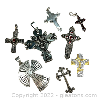 Sterling Silver Cross Lot Some with Gemstones