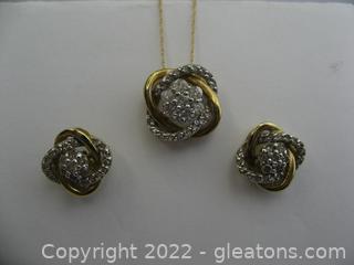 10kt Diamond Floral Necklace and Earring Set 