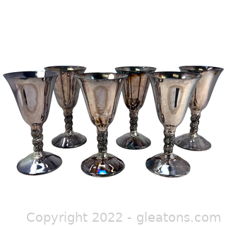 Set of 6 Plator Silver Plate Wine Goblets