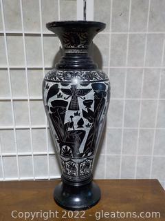 Antique Cairoware Egyptain Hieroglyphic Black Urn/Vase