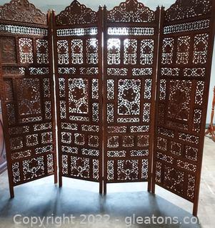 Gorgeous Carved Folding 4 Panel Screen/Room Divider