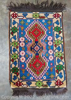Small Vibrant Colorful Hand Knotted Persian Throw Rug