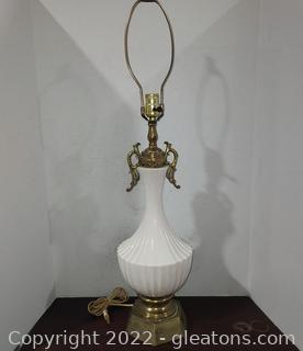Beautiful Mid Century Ribbed Lamp with Brass Trim