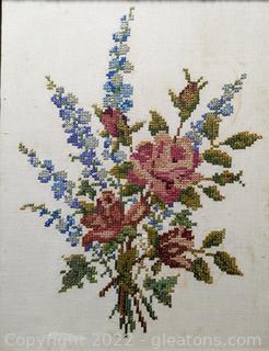Framed Vintage Floral Embroidery (A)