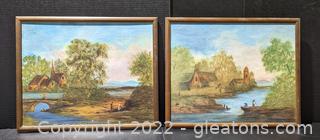 Pair of Unique Old World Old World Oil Paintings