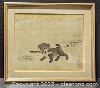 Asian Print of “Puppy Carrying a Pheasant Feather”