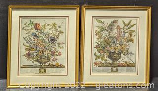 Pair of Henry Fletcher Art Prints from “Twelve Months of Flowers” (A)