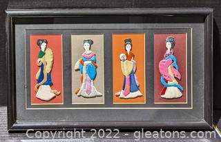Oriental Framed 3 Dimensional Silk Robe & Fabric Figures (A)