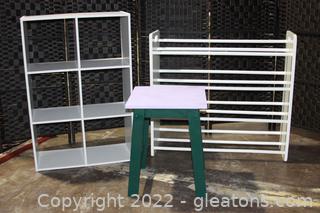 White Shelf Unit, Shoe Rack & Child End Table