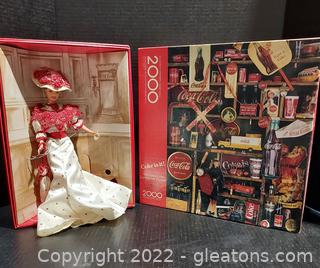 2 Unique Coca Cola Items-Soda Fountain Sweet Heart Barbie and a 2000 Piece Inter Locking Puzzle