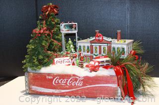 Handmade Coca-Cola Christmas Time Village on Coca-Cola Wooden Crate