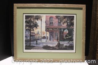 “The Corner Store” Framed & Matted Lithograph by Paul W. Brown