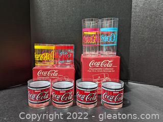 Pair of Coca-Cola Fountainette Collections & 4 Lowball Glasses
