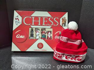Coca-Cola Unopened Holiday Chess Game & Toboggan Cap