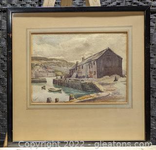 Stylish Matted Watercolor Signed E. Hobson in Minimalistic Black Frame