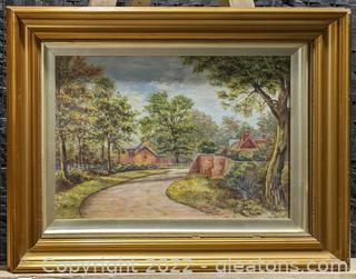 Signed European Oil Canvas Painting in Glass Frame (A)