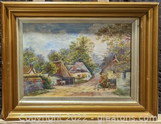 Signed European Oil Canvas Painting in Glass Frame (B)
