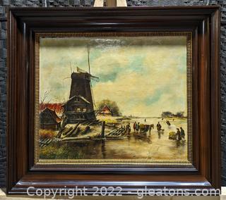 Gorgeous Windmill Signed Oil Painting by Selhorst, Circa Early 1900s
