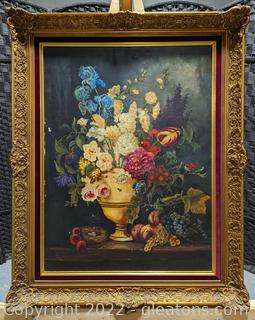 Ornate Gilded Frame Signed Canvas Oil Painting with Velvet Lining