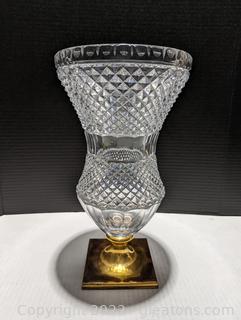 Val St. Lambert Cut Crystal Vase w/ Polished Brass Base