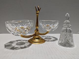 Bohemian Lead Crystal Bell & Val St.Lambert Dual Crystal Candy Dish 