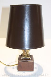Vintage Brass Table Lamp on Wooden Base