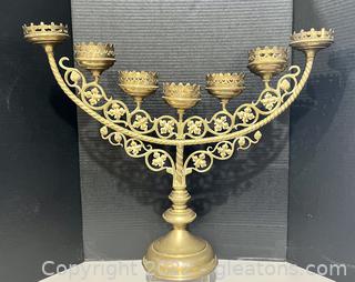 Elegant 7-Armed Brass Altar Candelabra