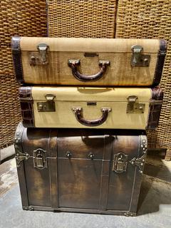 Timeless 1940's Era Leather Bound Cases and Wooden Trunk