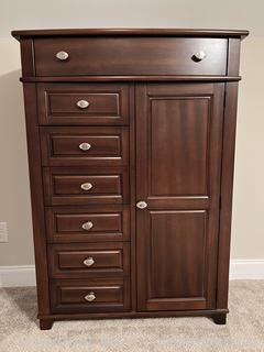Hickory 7 Drawer Chest with Wardrobe Door and Shelves 