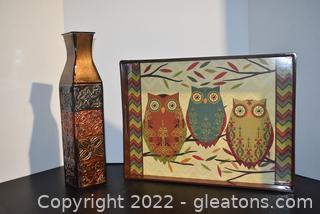 Hoot Owl Tray-Metal Vase
