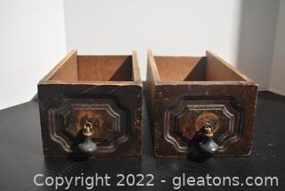 Two Antique Sewing Machine Drawers with Pull Knobs 