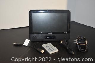 Philips Portable DVD Player and Extras  /  Extras include USB Cables, AC/DC Adapter, Remote  