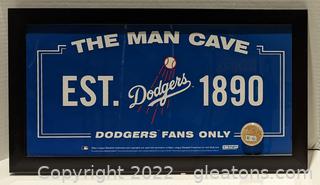 MLB Framed Dodgers Man Cave Sign with Authentic Field Dirt