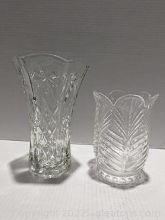 Lovely Pair of Crystal & Glass Cut Vases 
