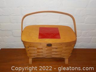 Peterboro Basket Co. Sports and Outdoor Basket w/Lid and Red Heart Motif